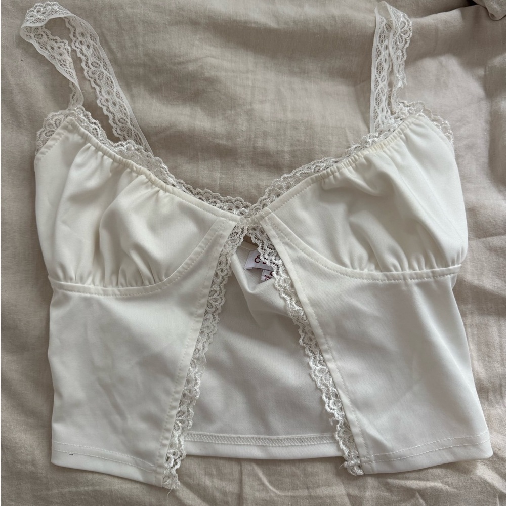 White Lace Trim Crop Top